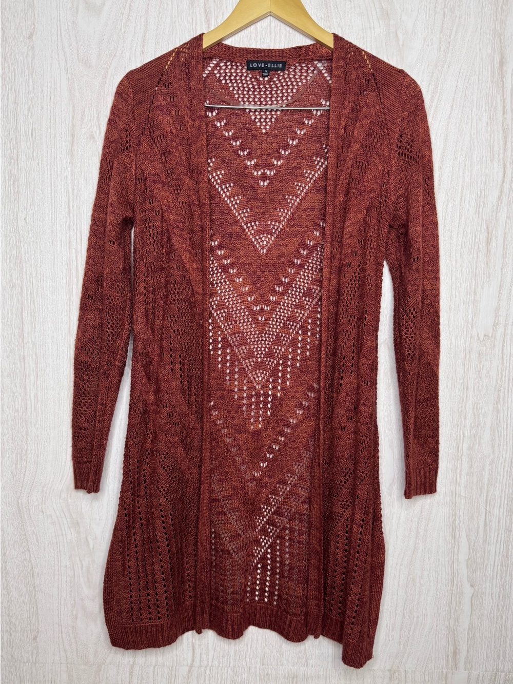 Love + Elle Rust Openwork Longline Cardigan